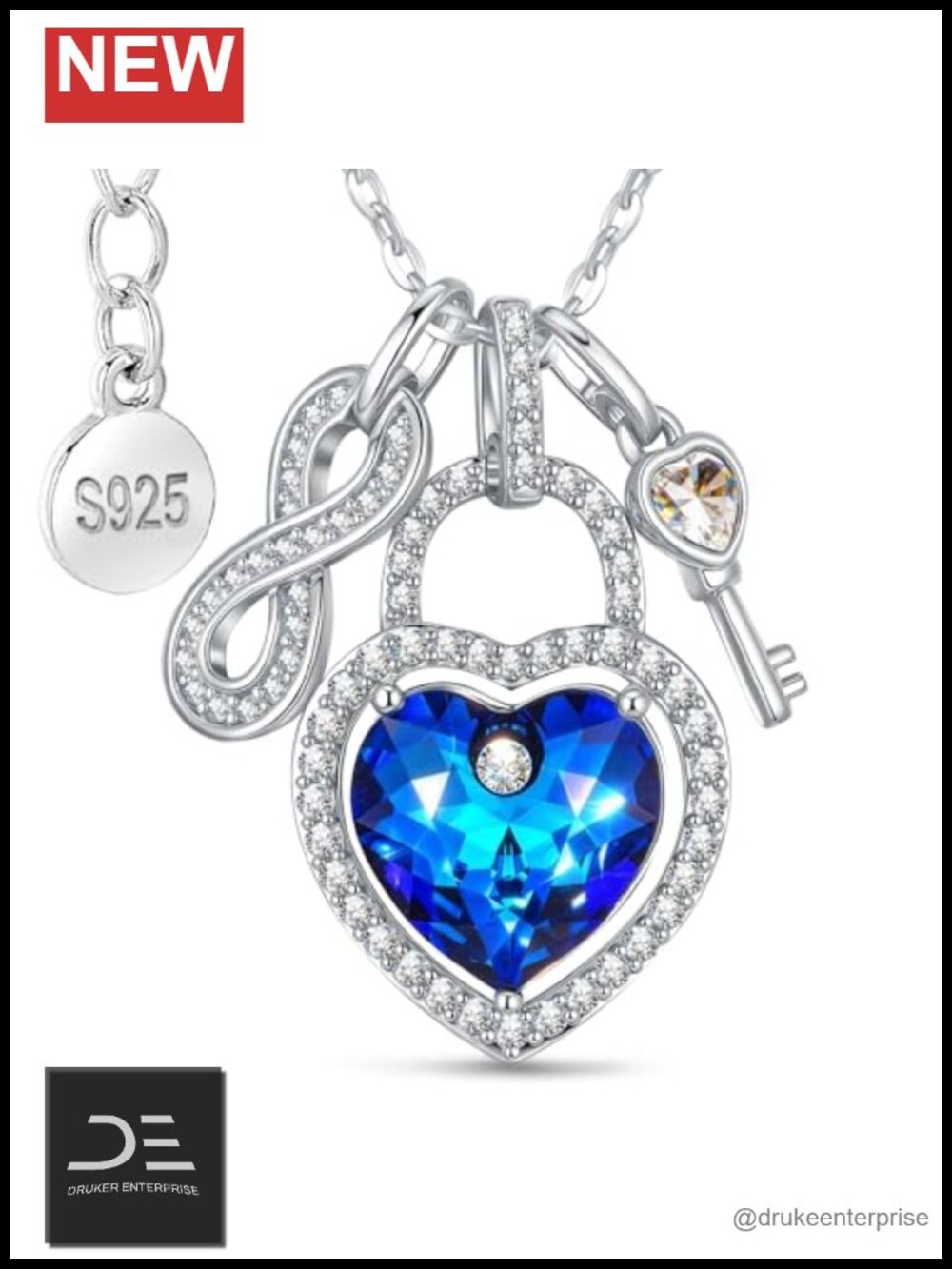14K Gold Plated S925 Sterling Silver Heart Infinity Key Pendant Necklace